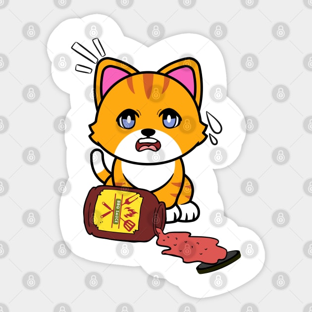 Funny orange cat Spills BBQ Sauce Sticker by Pet Station